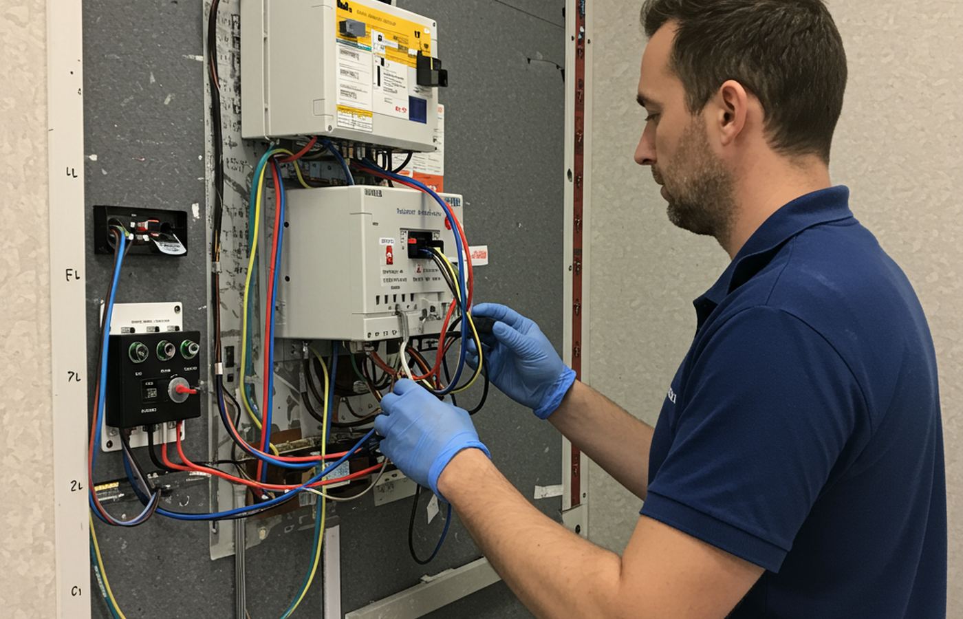 Tecnico trabajando en tablero eléctrico